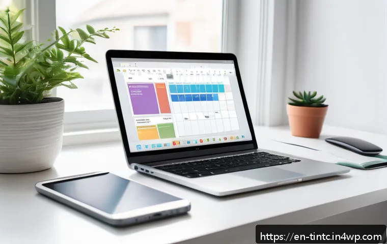 금융 독립을 위한 여가 시간 활용 방법 - A modern, minimalist home office scene showcasing a tidy desk with a laptop displaying automation wo...